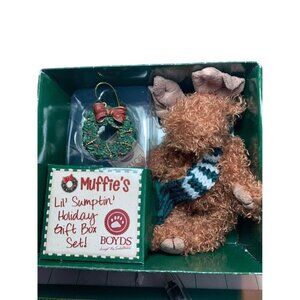 Boyds Muffies Lil Sumptin Holiday Gift Box Set Plush Moose & Wreath Ornament